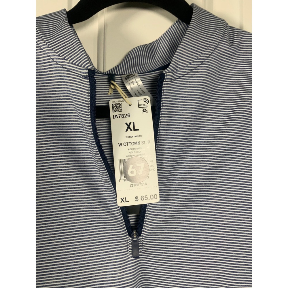 Adidas Sleeveless Golf Polo Shirt Womens XL Navy White Striped